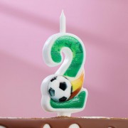 Свеча для торта "Футбольная", 12.5 см, зелёная цифра "2" 3971026
